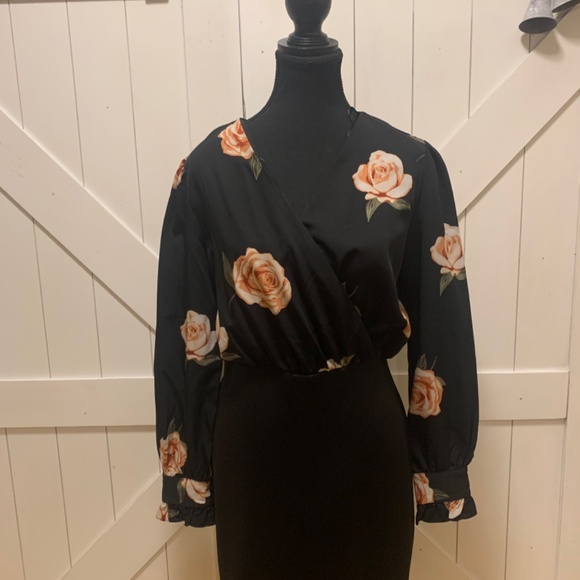 Black Floral Office Bodycon Suzy Shier Dress for Women - Picture 10 of 11